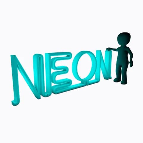 a blue neon character with neon letters