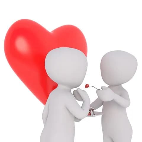 couple spoon feeding with heart backgrou